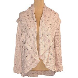 Acrobat Boho Open Knit Cardigan Sz.L Peach 100% Cotton Shawl Pointelle Cottage